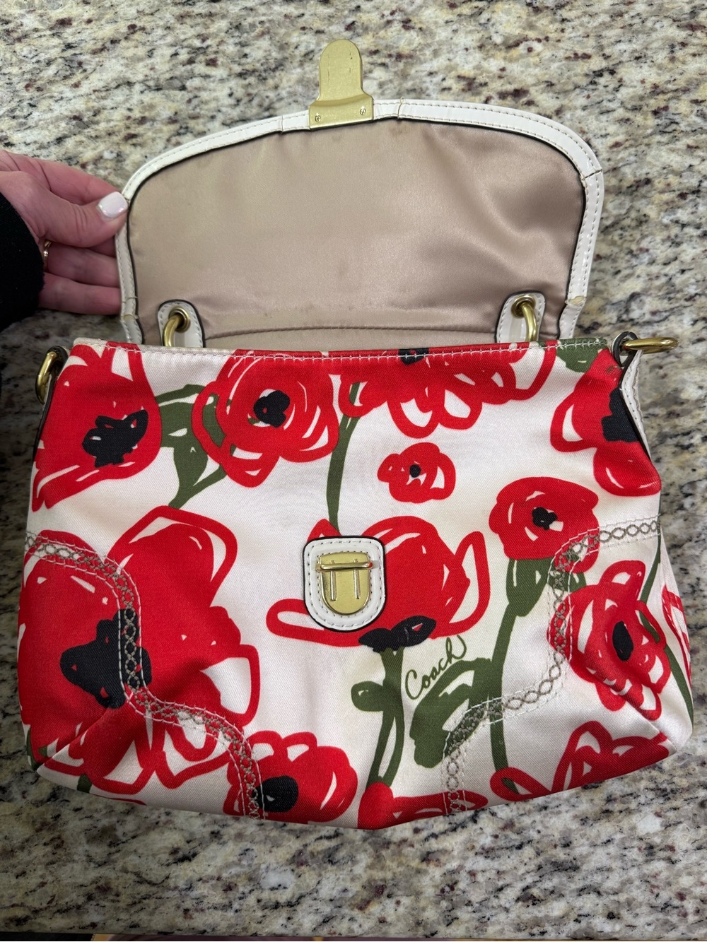 Coach Poppy 22439 Hard to Find Floral Embroidered 2 Way Crossbody Handbag Red - Picture 9 of 16